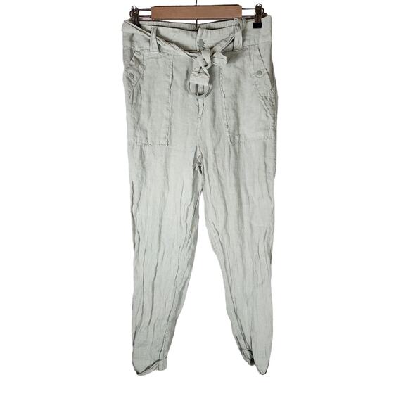 Tahari Pants - TAHARI Light Green 100% Linen High-Rise Loose Fitting Jogger Pants SZ L